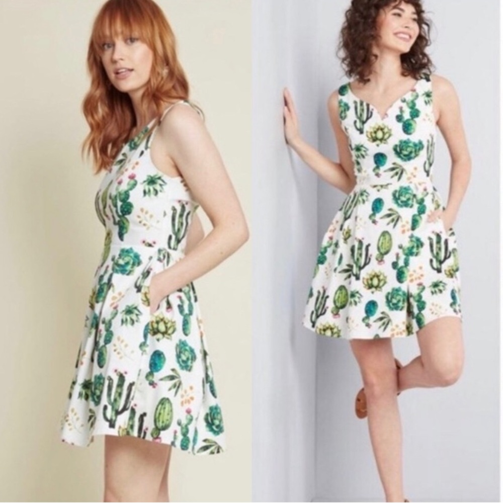MODCLOTH IXIA CACTUS PRINT DRESS XL ADORABLE!! sleeveless summer spring dress